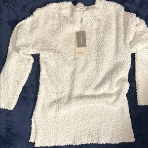 White Cowl Neck Sweater with Plush Texture